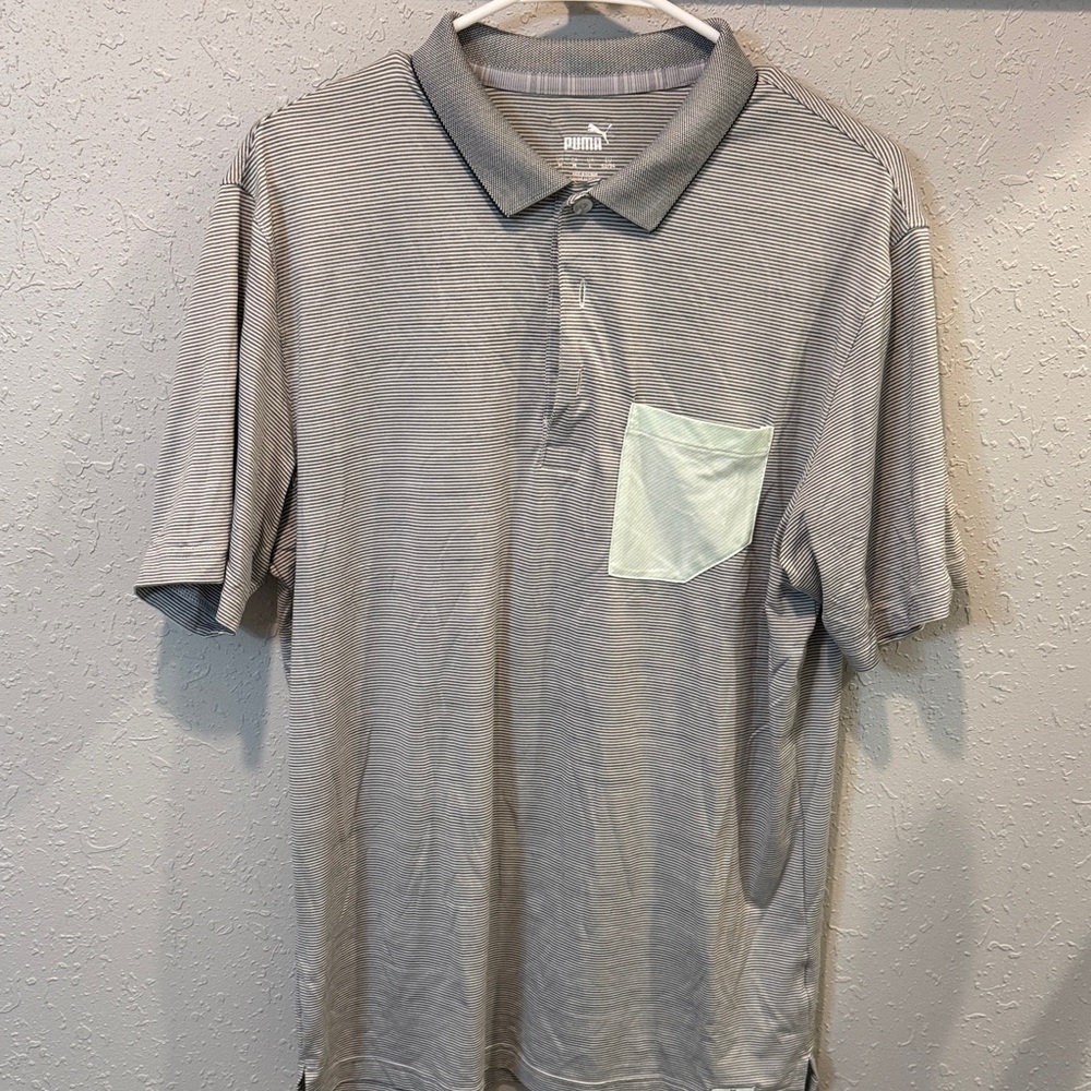 Puma Striped Gray Polo with White Accent